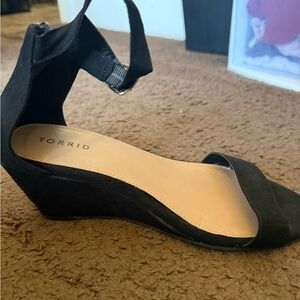 Torrid Black Wedge Sandals with Ankle Strap